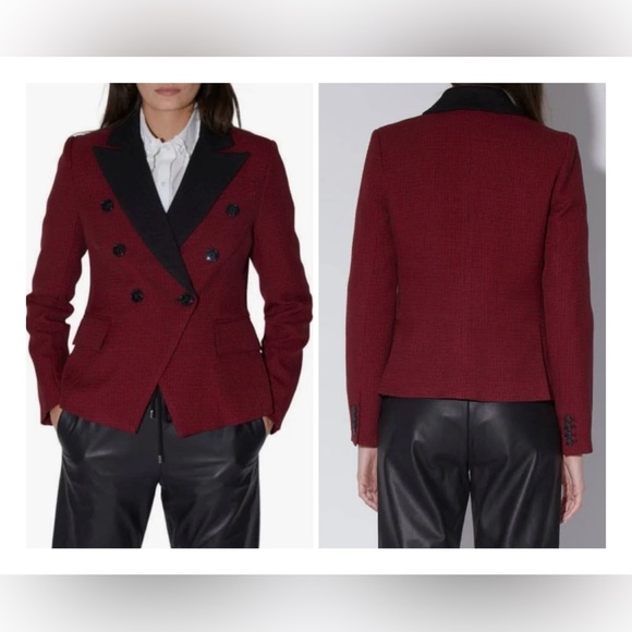 Walter Baker Phelps Burgundy and Black Houndstooth Blazer - Picture 1 of 15
